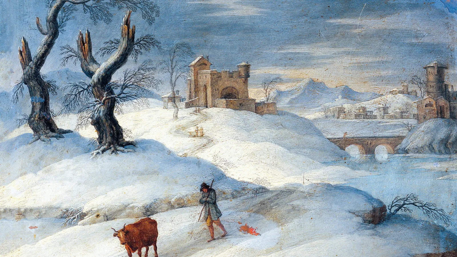 En 1709, l'Europe fut paralysée par une vague mortelle de neige et de glace. Tableau anonyme du 18e siècle, exposé au Castello Sforzesco de Milan. -In 1709 werd Europa lamgelegd door een dodelijke sneeuw- en ijsgolf. Anoniem schilderij uit de 18e eeuw, tentoongesteld in het Castello Sforzesco in Milaan.