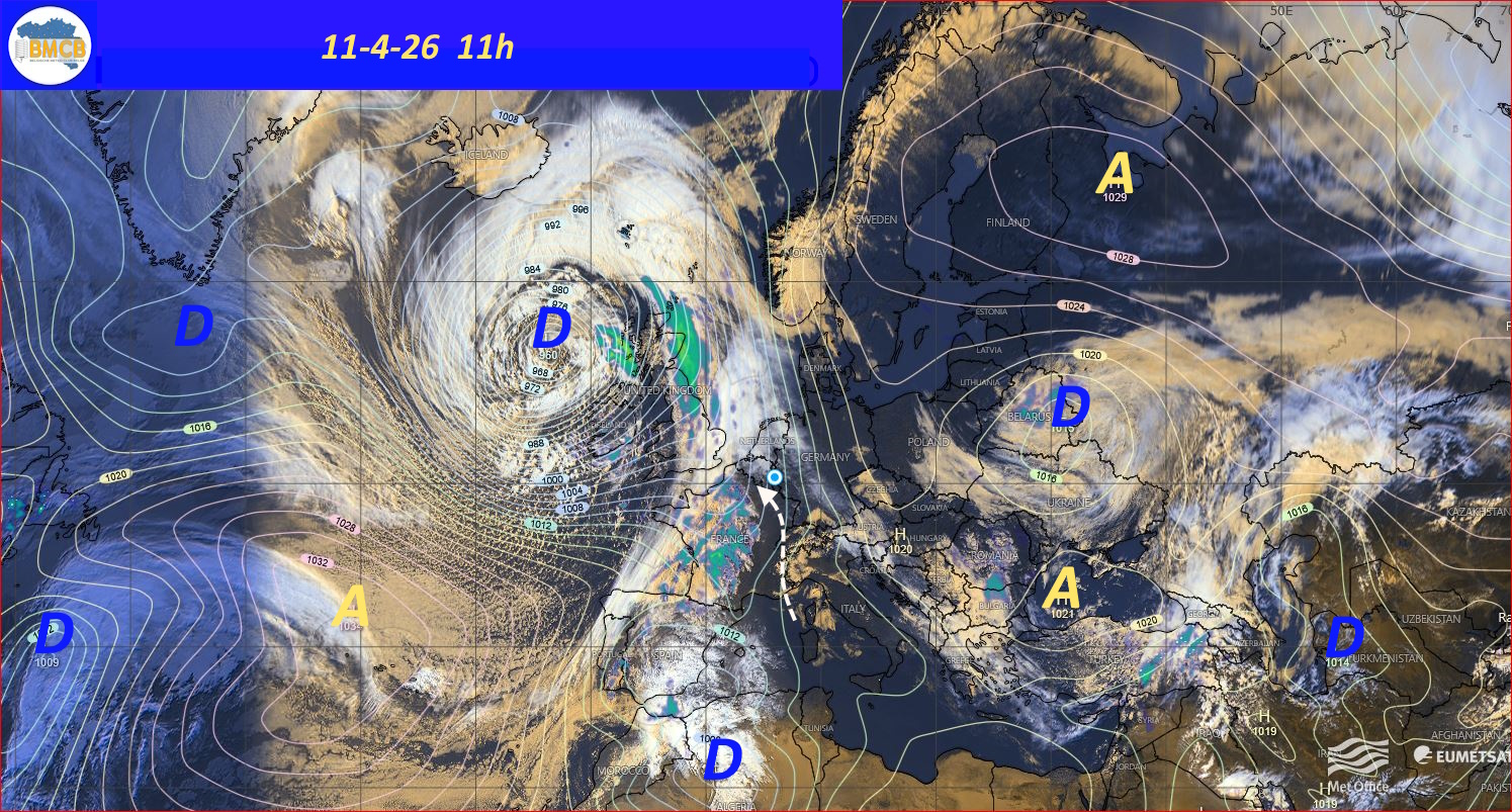 Photo satellite de ce jour (11h) - Sateliet foto van de dag (11u)