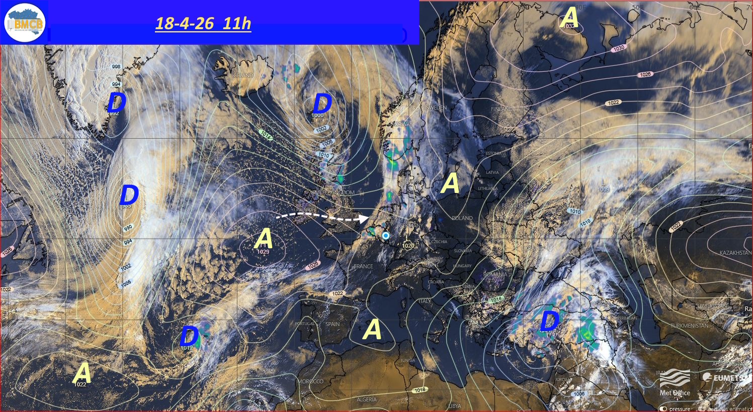 Photo satellite de ce jour (11h) - Sateliet foto van de dag (11u)