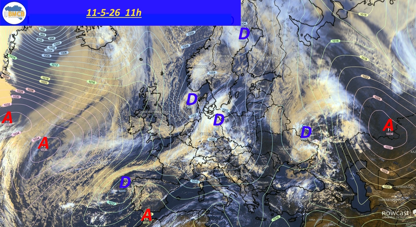 Photo satellite de ce jour (11h) - Sateliet foto van de dag (11u)