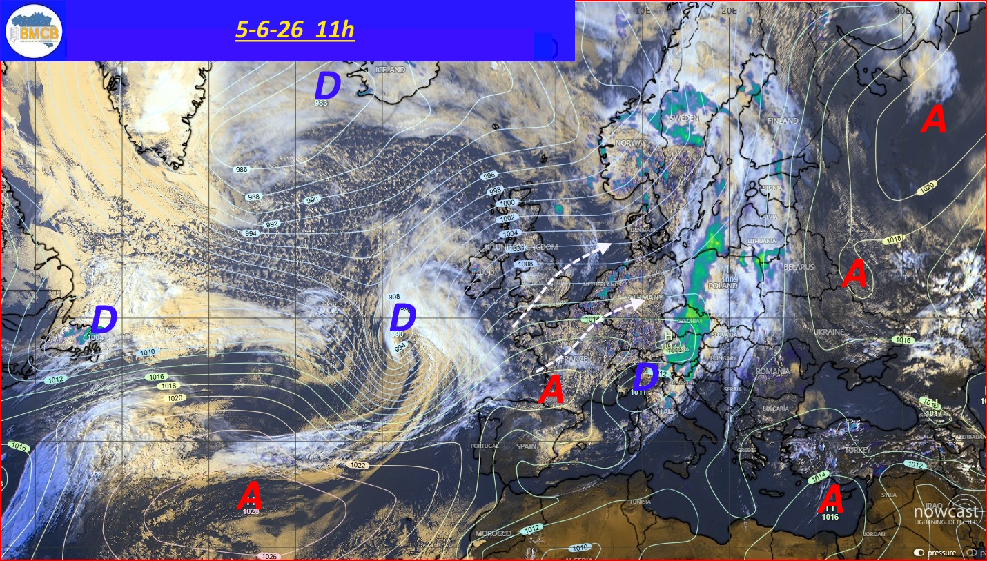 Photo satellite de ce jour (11h) - Sateliet foto van de dag (11u)