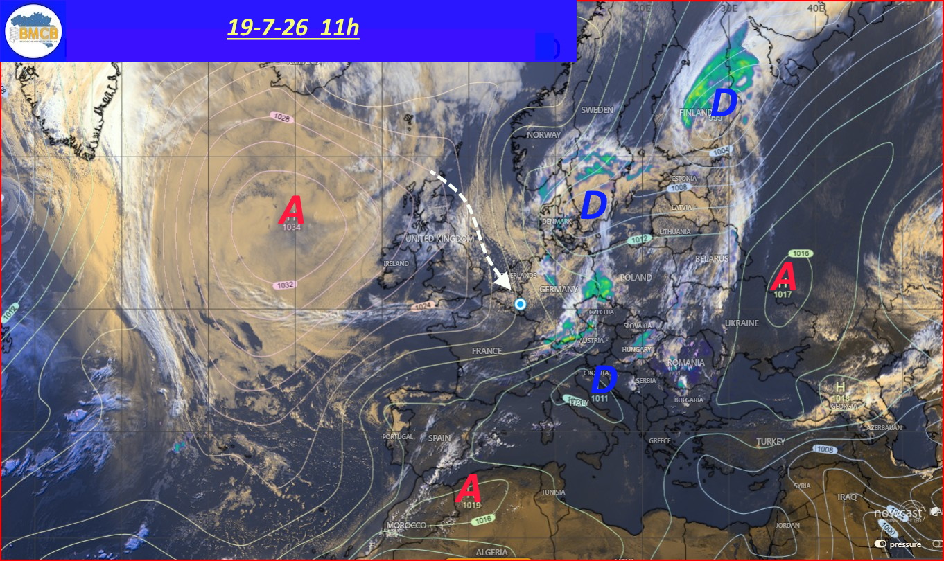 Photo satellite de ce jour (11h) - Sateliet foto van de dag (11u)