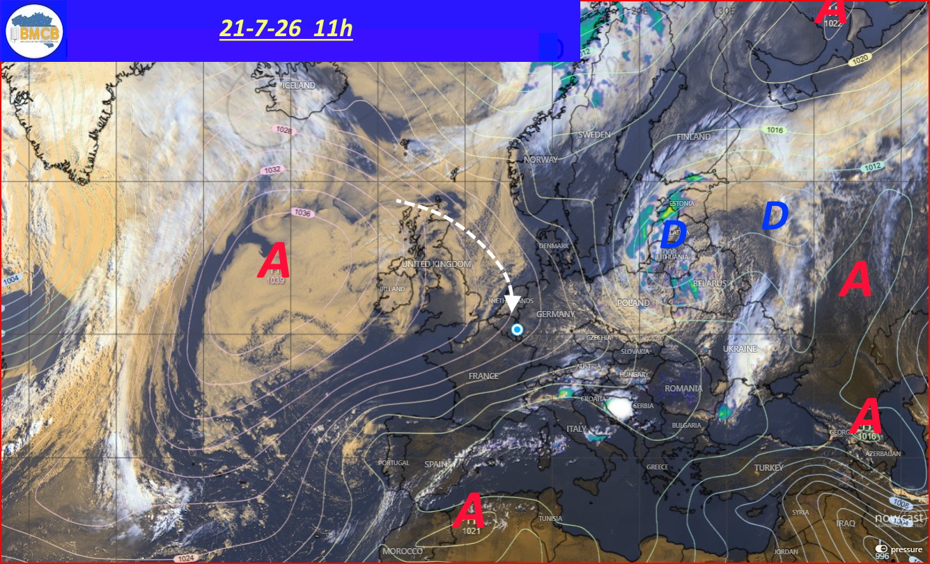 Photo satellite de ce jour (11h) - Sateliet foto van de dag (11u)