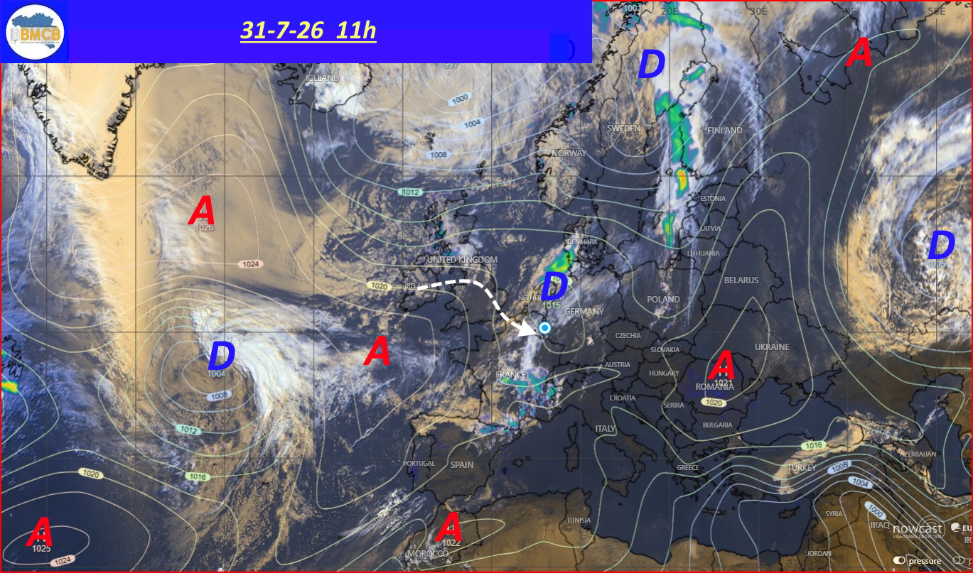 Photo satellite de ce jour (11h) - Sateliet foto van de dag (11u)